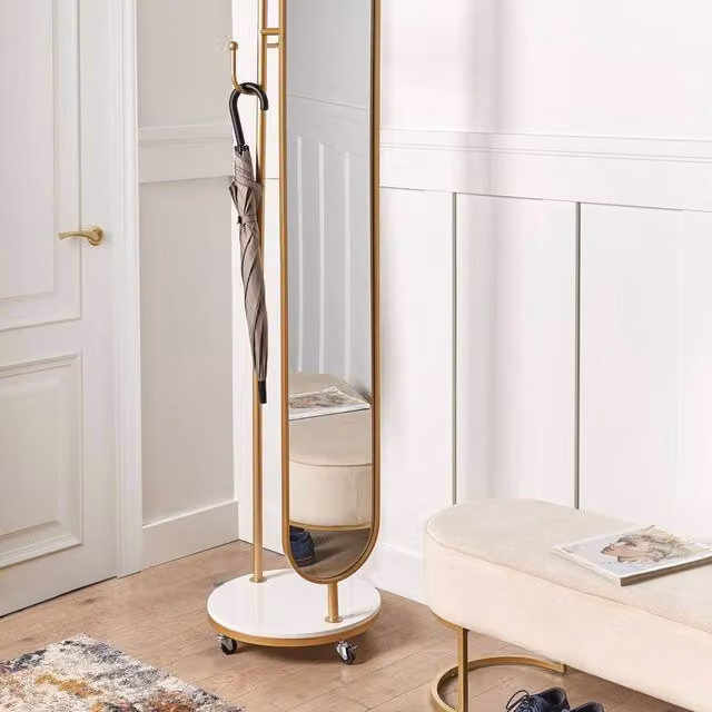 Wyld and Coco Gold Coat Stand with Marble Base and Full-Length Mirror – 1