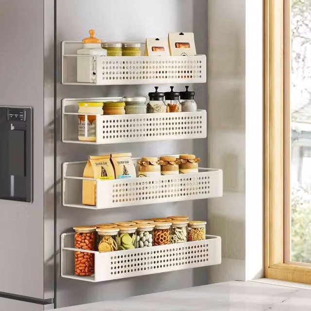 The Bazaarist Set of 4 Magnetic Metal Spice Racks, White