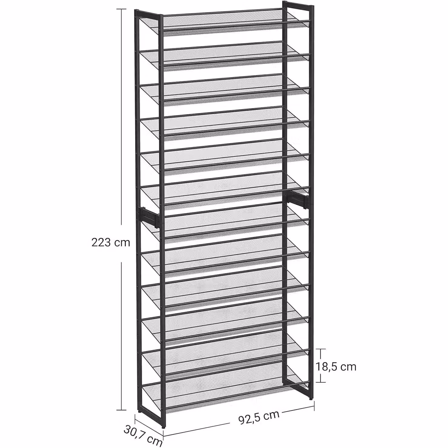 SONGMICS 12-Tier Stackable Metal Shoe Rack with Adjustable Shelves in Black – 3