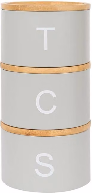 FLAVORA Grey 3-Piece Stackable Airtight Tea, Coffee and Sugar Canister Set