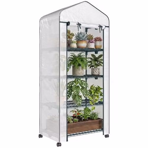 Outsunny 4 Tier Mini Portable Greenhouse in White, H 165 x W 69 x D 50 cm