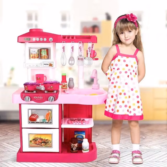 deAO Everyday Pink Kitchen Play Set with Lights and Sound