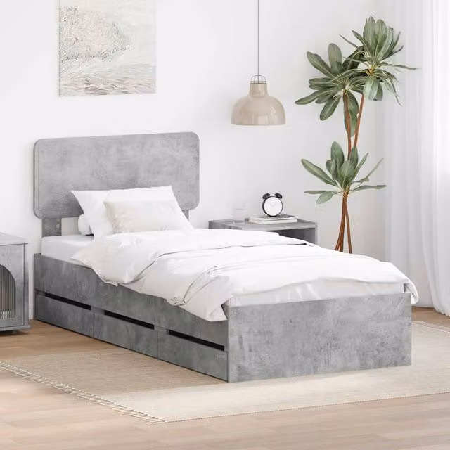 Berkfield Home Modern Bed Frame with Drawers in Concrete Grey, Engineered Wood, W/D/H: 90 x 200 cm – 1