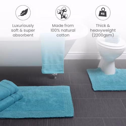 Allure Bath Fashions Heavyweight Reversible Cotton Bath Mat, Turquoise, W: 53 cm, L: 85 cm – 2