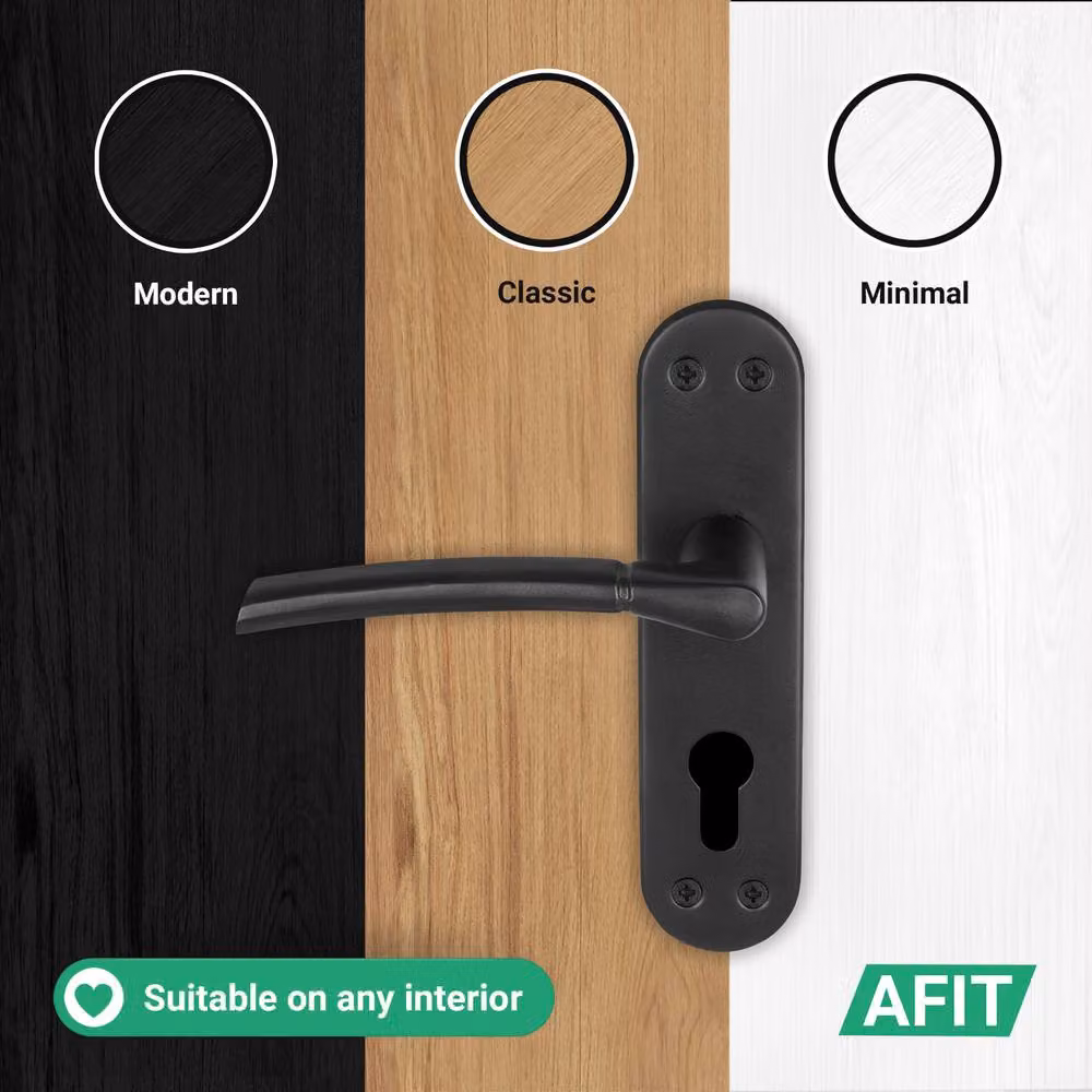 AFIT Matt Black Door Handle with Euro Lock Thumbturn Cylinder and Hinges, 15.0 x 15.0 cm – 6