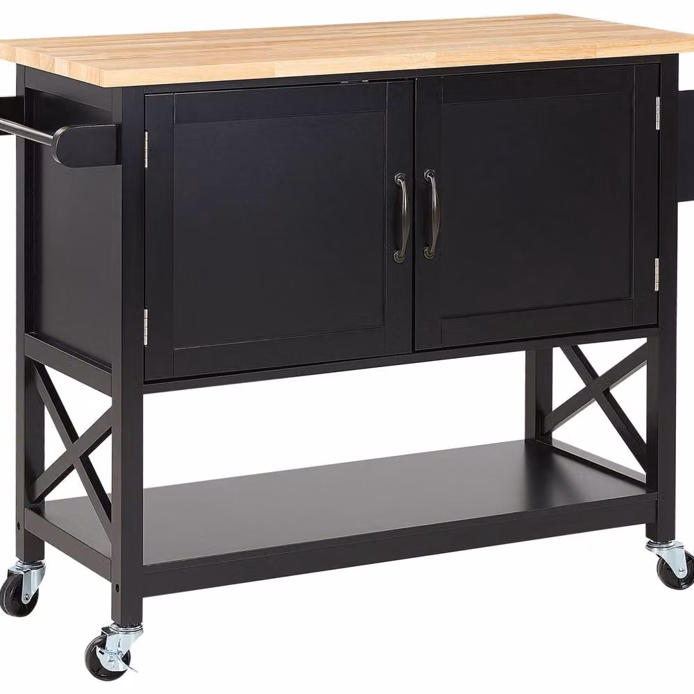Wyld Haus Scandinavian Kitchen Trolley in Black MDF with Light Pine Wood Top, W: 102 cm, D: 44 cm, H: 90 cm – 2