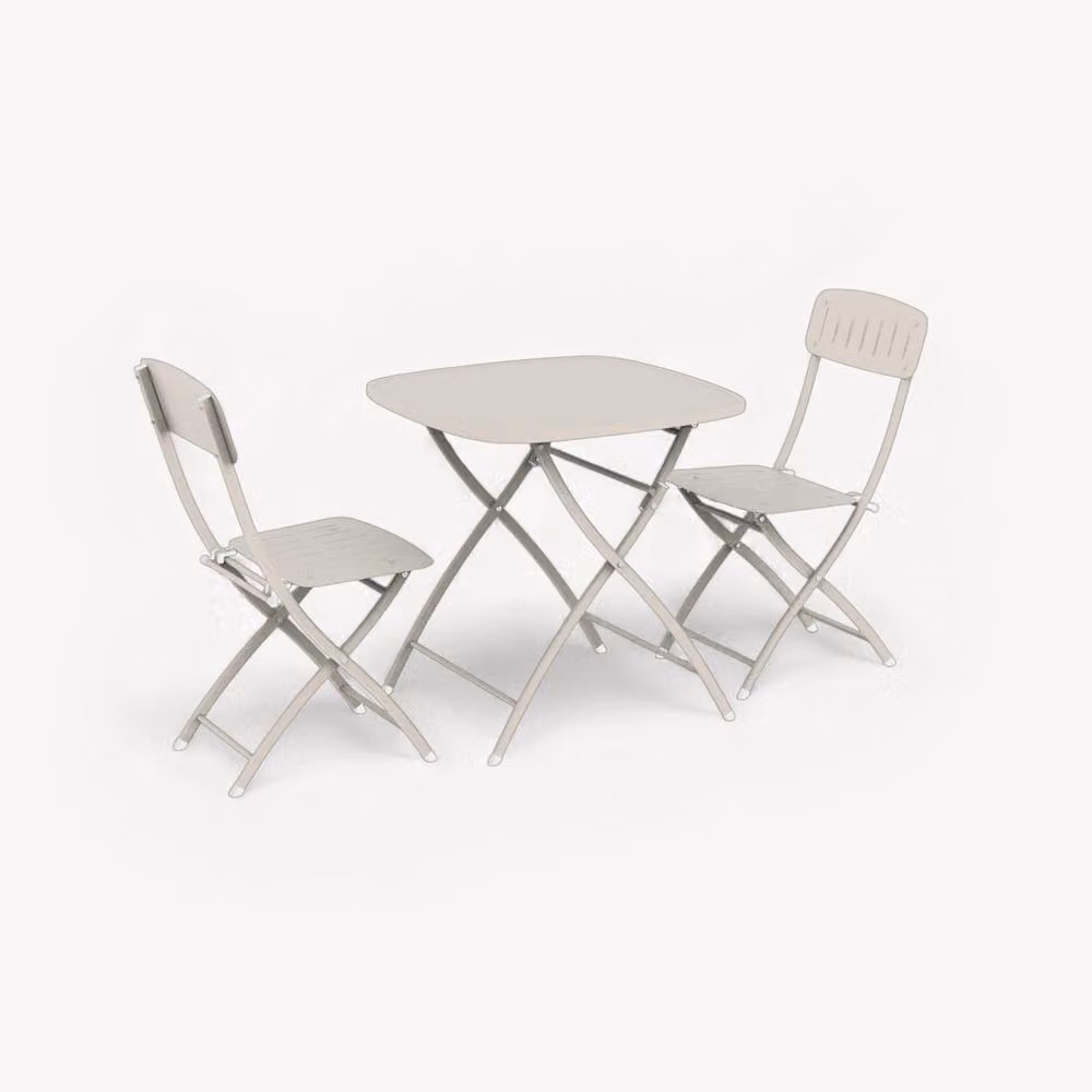 Royalcraft VENICE Bistro Square Table and 3 Chairs Set in Beige Matt Powder Coated Steel, W/D/H: 70 x 70 x 70 cm – 2