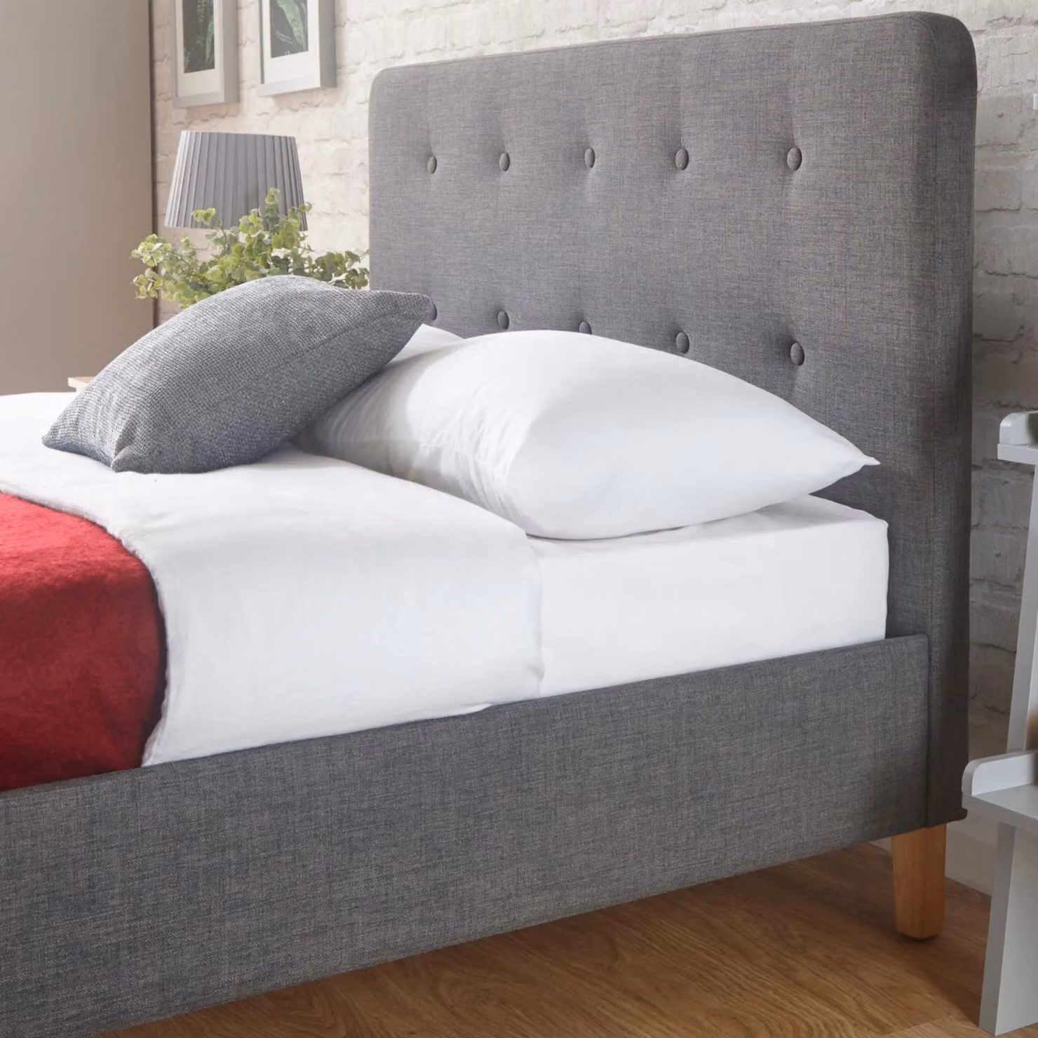 Home Source Ashbourne King Size Padded Fabric Upholstered Bed in Grey – 2