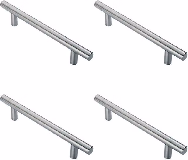 Loops 4x Satin Stainless Steel Straight T Bar Pull Handles in Silver, 300mm Fixing Centres