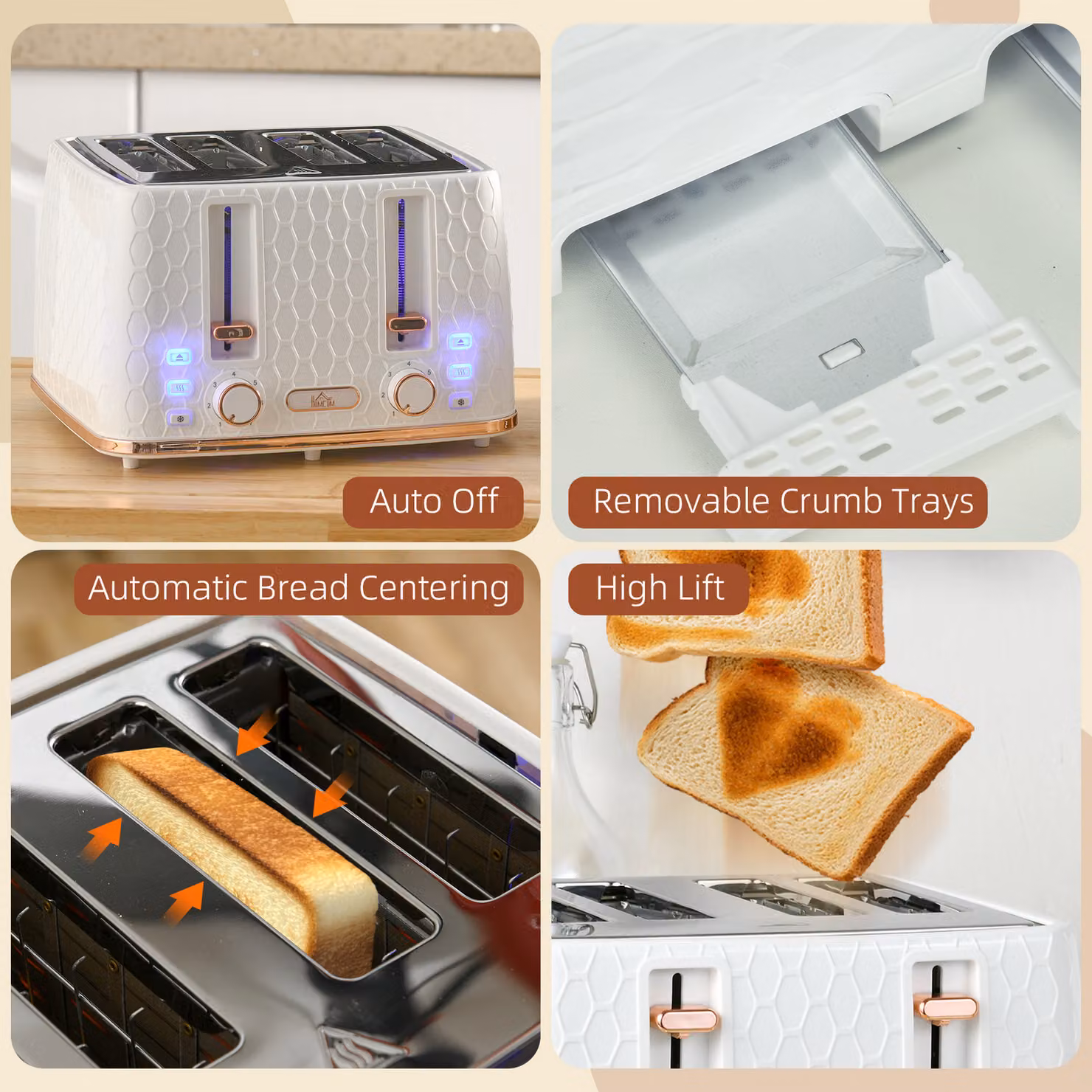 HOMCOM Four-Slice Honeycomb Toaster in White – 3