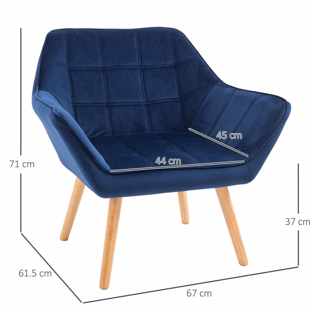 STILVORA Blue Velvet Armchair with Metal Frame and Armrests – 2