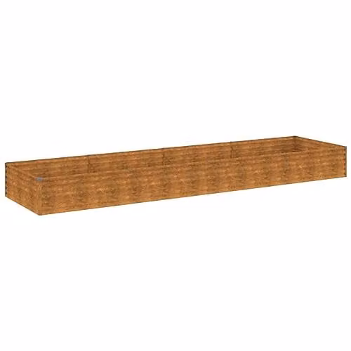 vidaXL Brown Corten Steel Raised Bed for Vegetable, Herb or Ornamental Gardens W: 387 cm, D: 100 cm, H: 36 cm – 1