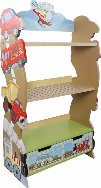 Teamson Kids Wooden Transportation Theme Bookcase in Green