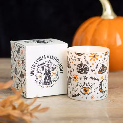 Something Different Wholesale Frightful Folk Spiced Vanilla Scented Glass Tumbler Candle, White, H: 9 cm, W: 8 cm, D: 8 cm – 2