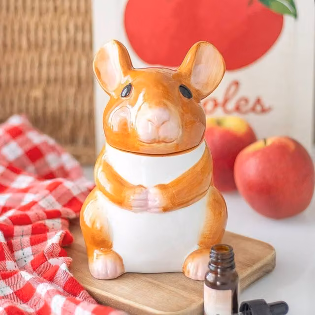 Uniqueful Orange Ceramic Mouse Shaped Tealight Oil Burner, Height: 15 cm