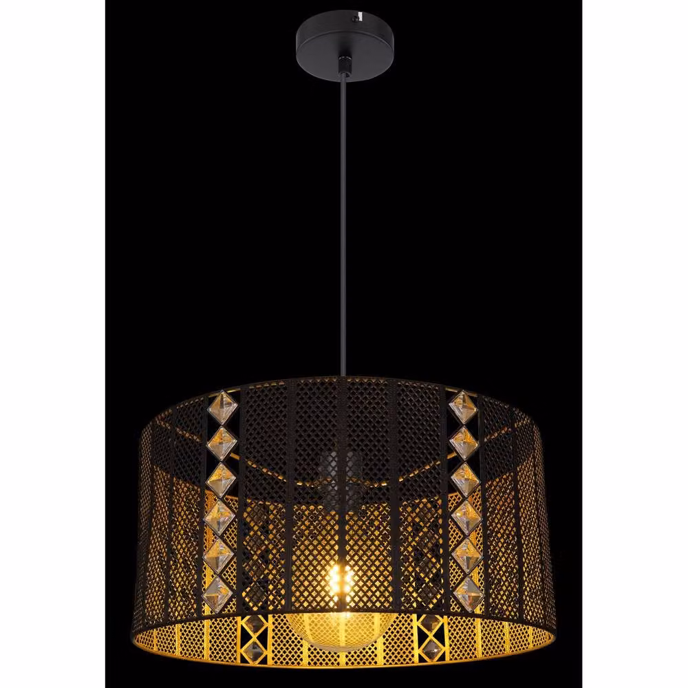 Globo Lighting Cylindrical Suspended Pendant Light in Black Metal and Crystal, Diameter: 42 cm – 6