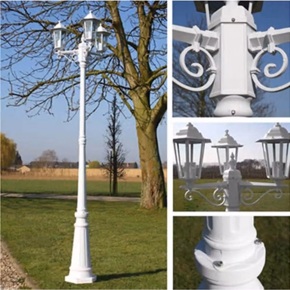 Berkfield Home 3-Arm Decorative Garden Light Post, White Aluminium and Glass, Height: 215 cm – 6