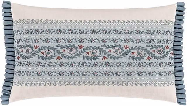 V&A Opulent Striped Rectangular Cotton Cushion in Beige, White and Multicolour