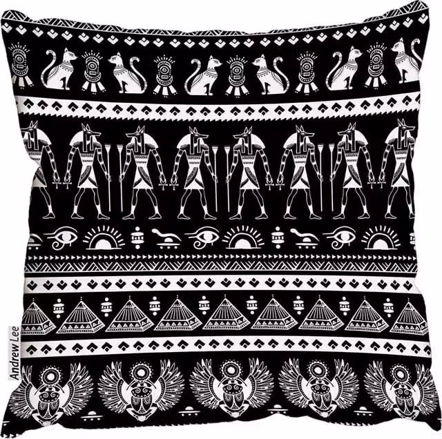 Andrew Lee Tribal Ethnic Pattern Cushion with Egypt Symbols, Black, W/D/H: 60 x 60 x 60 cm