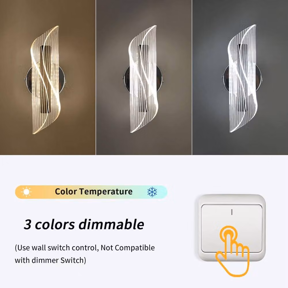 Goeco 12W Modern LED Wall Light in Silver with Tri-Colour CCT and Dimmable Up and Down Lighting – 2