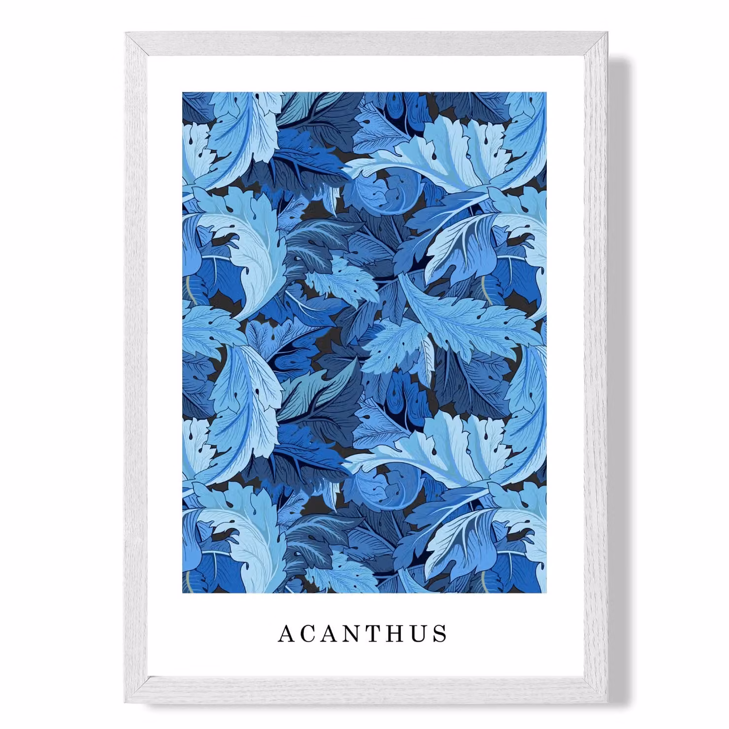 ARTZE William Morris Acanthus Floral Art Print in Bright Blue with White Frame, A4 – 2