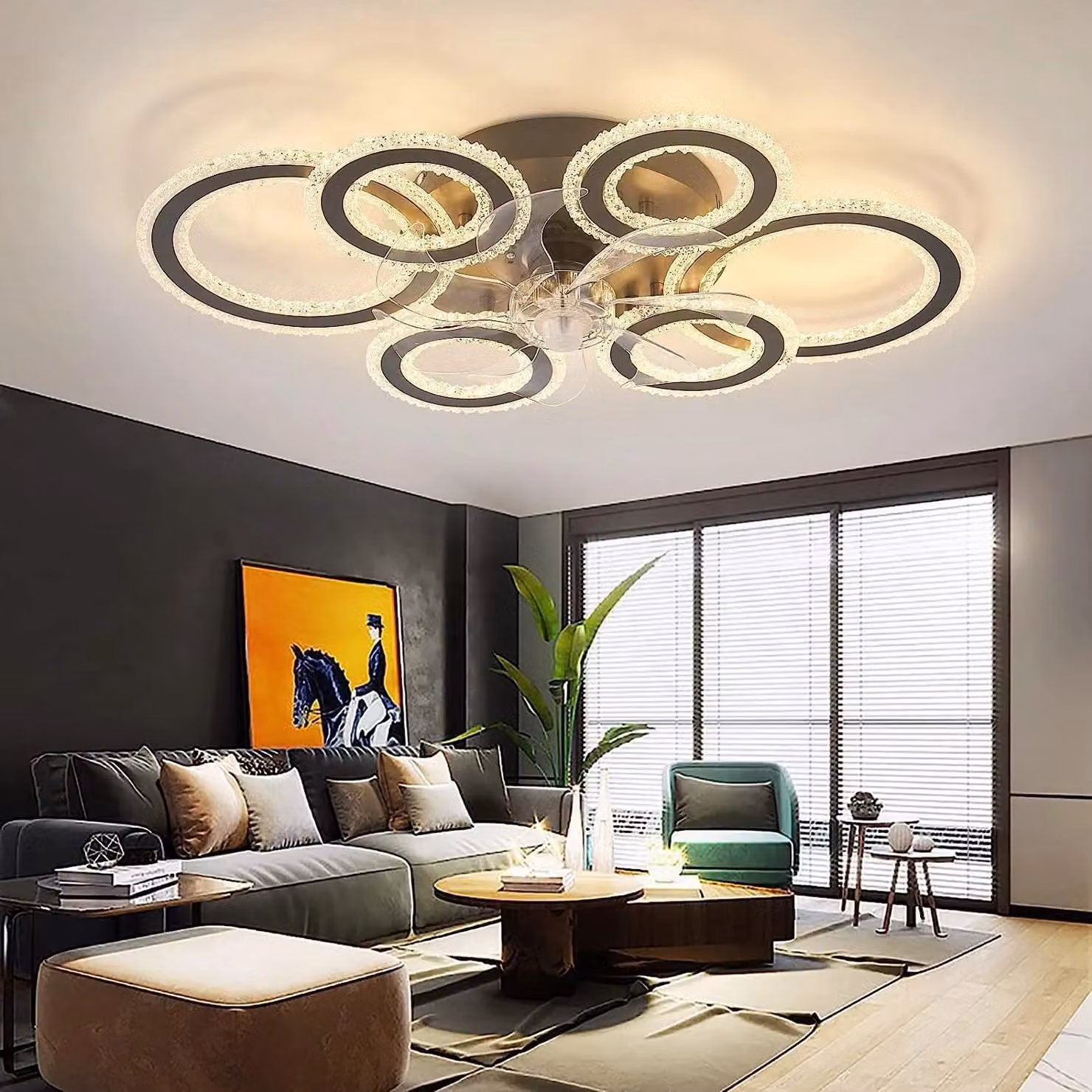 Garwarm Smart Ceiling Light with Fan, Black, Diameter: 76 cm – 2