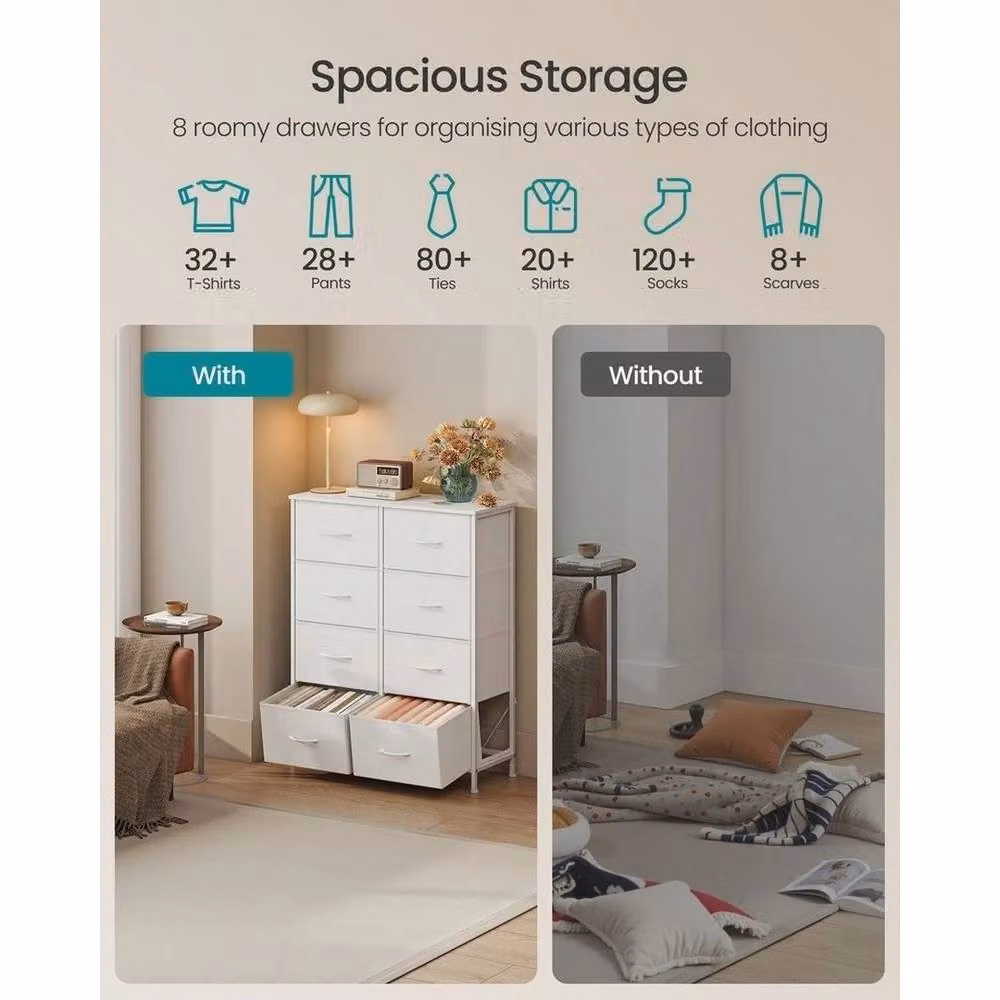 VOGREX Cloud White 8 Drawer Fabric Bedroom Storage Chest – 2