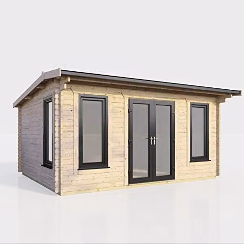 Powersheds Premium Apex Log Cabin with Double Doors, EPDM Rubber Roofing and Toughened Glass in Anthracite or Brown