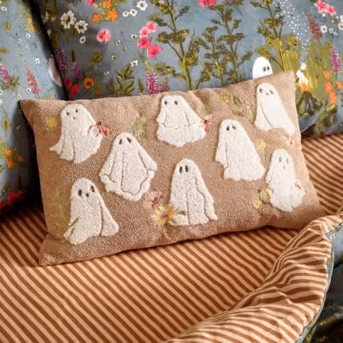 Furn Botanical Ghost Floral Velvet Cushion in Beige, W: 50 cm, H: 30 cm – 3