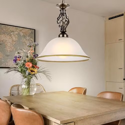 Globo Lighting ODIN Suspended Dome Pendant Light in Brass and White Glass – 3