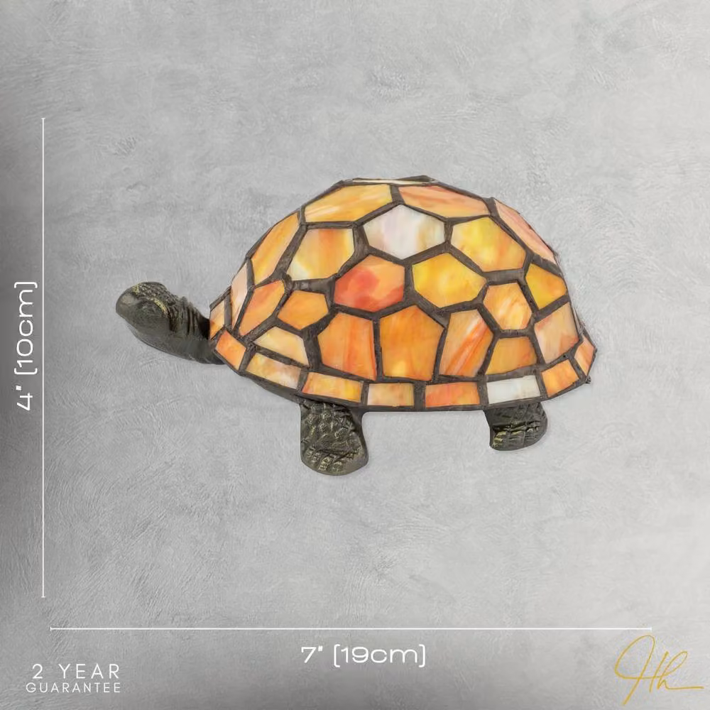 Happy Homewares Tiffany Tortoise Table Lamp in Orange, Amber and Bronze Stained Glass – 4
