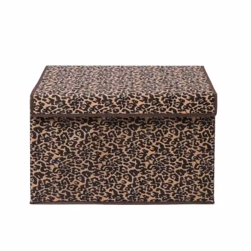 OHS Brown Leopard Print Foldable Fabric Storage Box with Lid and Handles, W/D/H: 37.0 x 37.0 x 64.0 cm