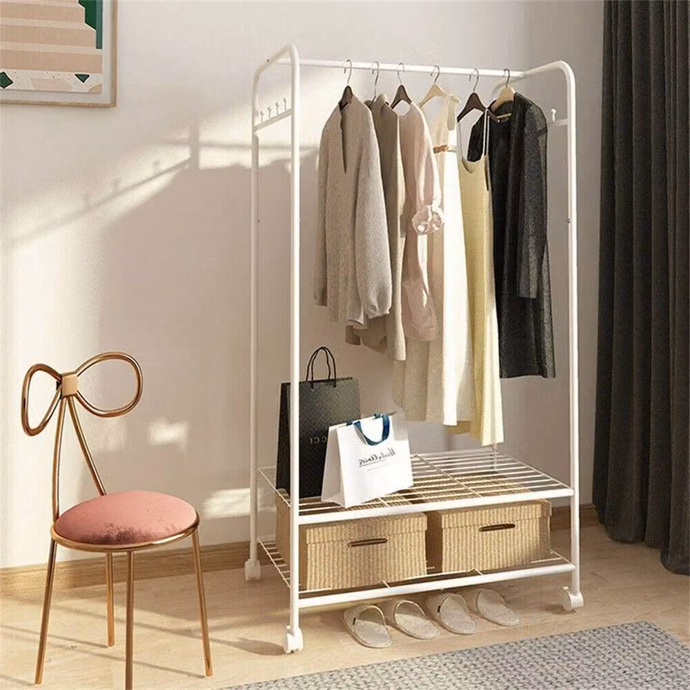 VOGREX Metal Clothes Rail and Hanging Rack with Dual Hook and Rail Matrix in White – 4