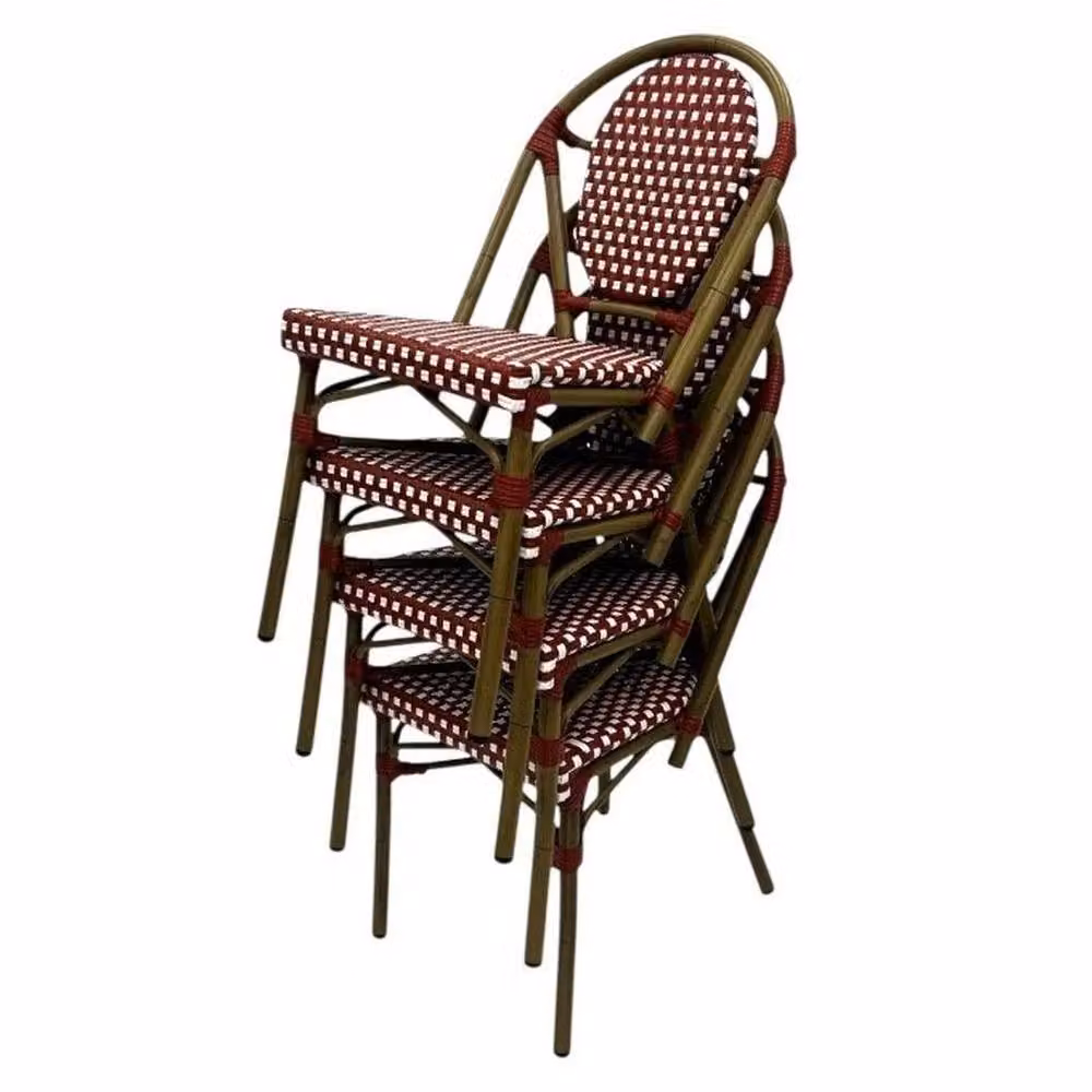 NESTLUNE Set of 4 Red Paris Bistro Chairs with Lacquered Finish and Outdoor Fabric – 2