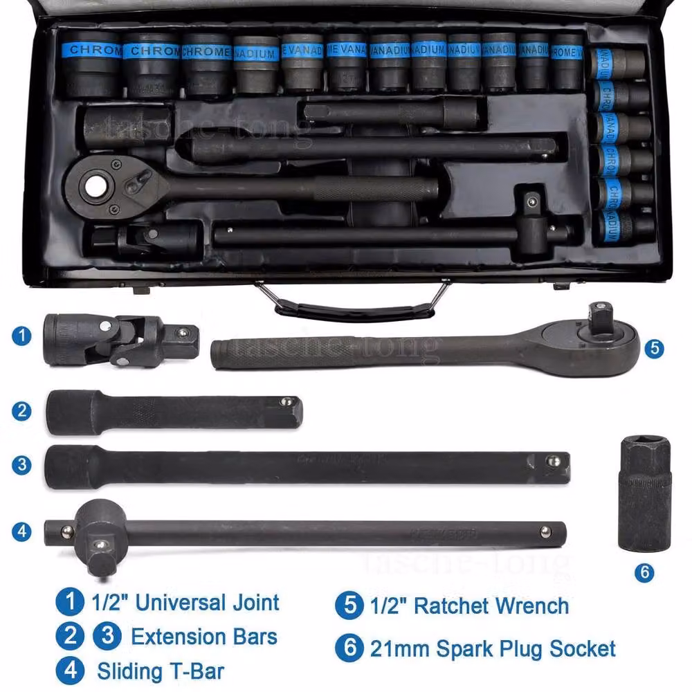 SPETLEK Heavy Duty 1/2 inch Ratchet Wrench Socket Set 8-32mm in Black – 4