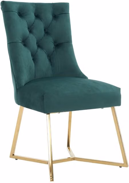 Life Interiors Ambra Modern Velvet Dining Chair with Gold Legs and Tufted Back in Green – 1
