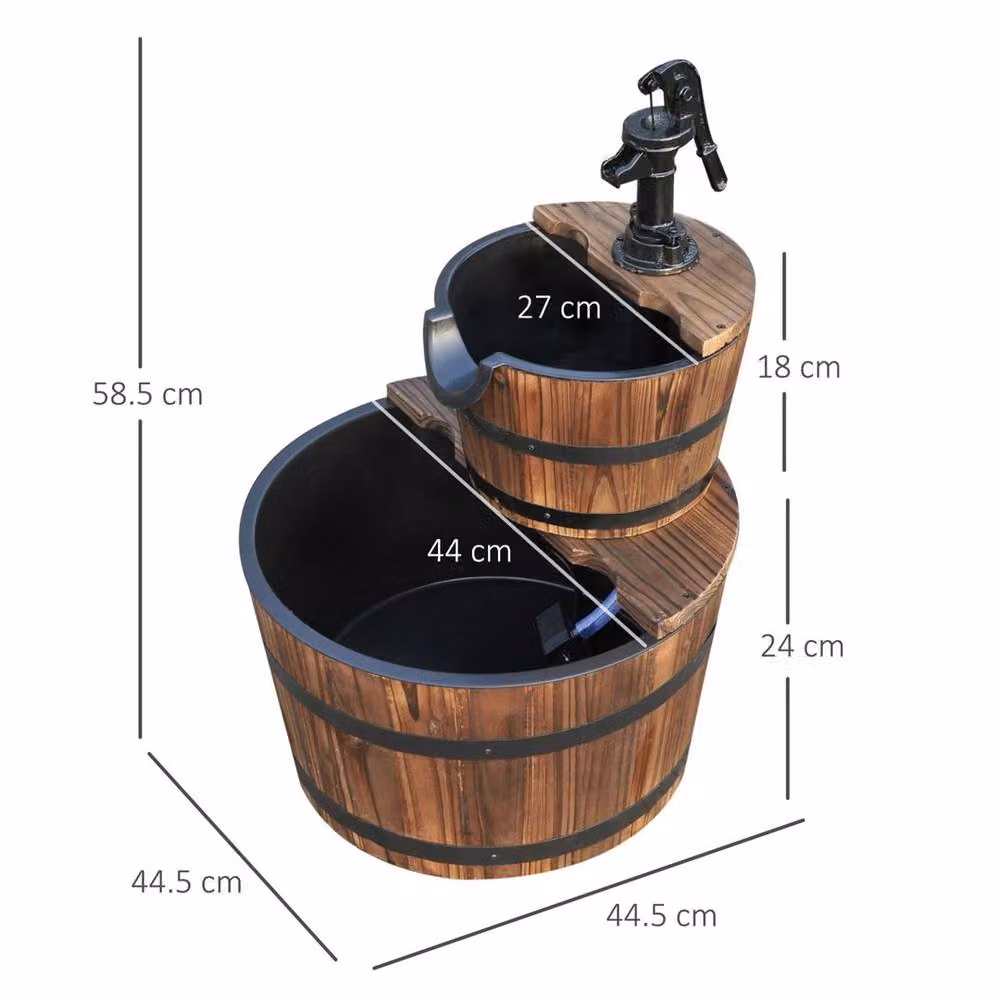VOGREX Brown 2 Tier Cascading Wooden Water Pump Garden Fountain – 2