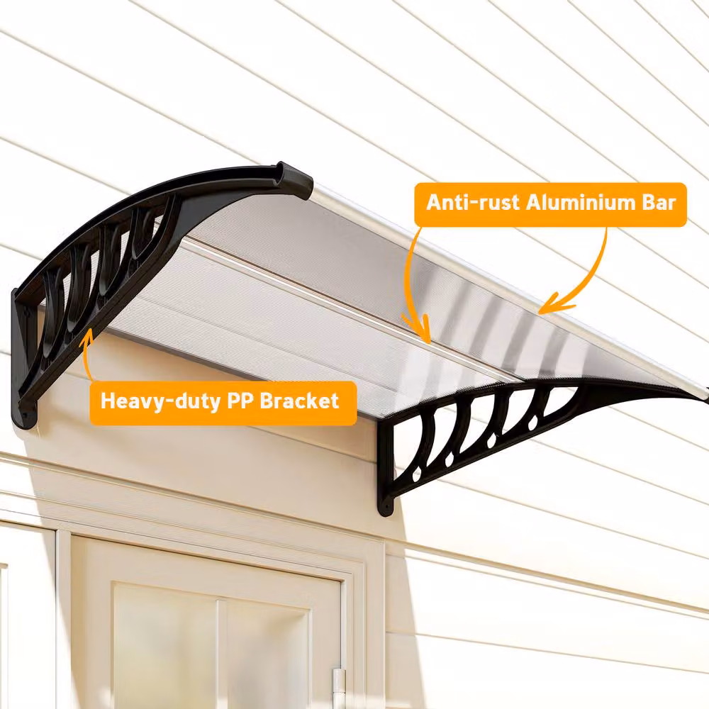 Outsunny Wall-Mounted Front Door Canopy Awning, Transparent Aluminium, W: 103 cm, D: 96.5 cm – 6