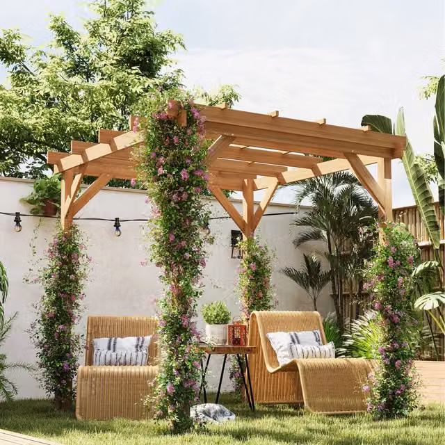 Outsunny Rustic Wooden Pergola Kit in Brown, 200 x 200 cm