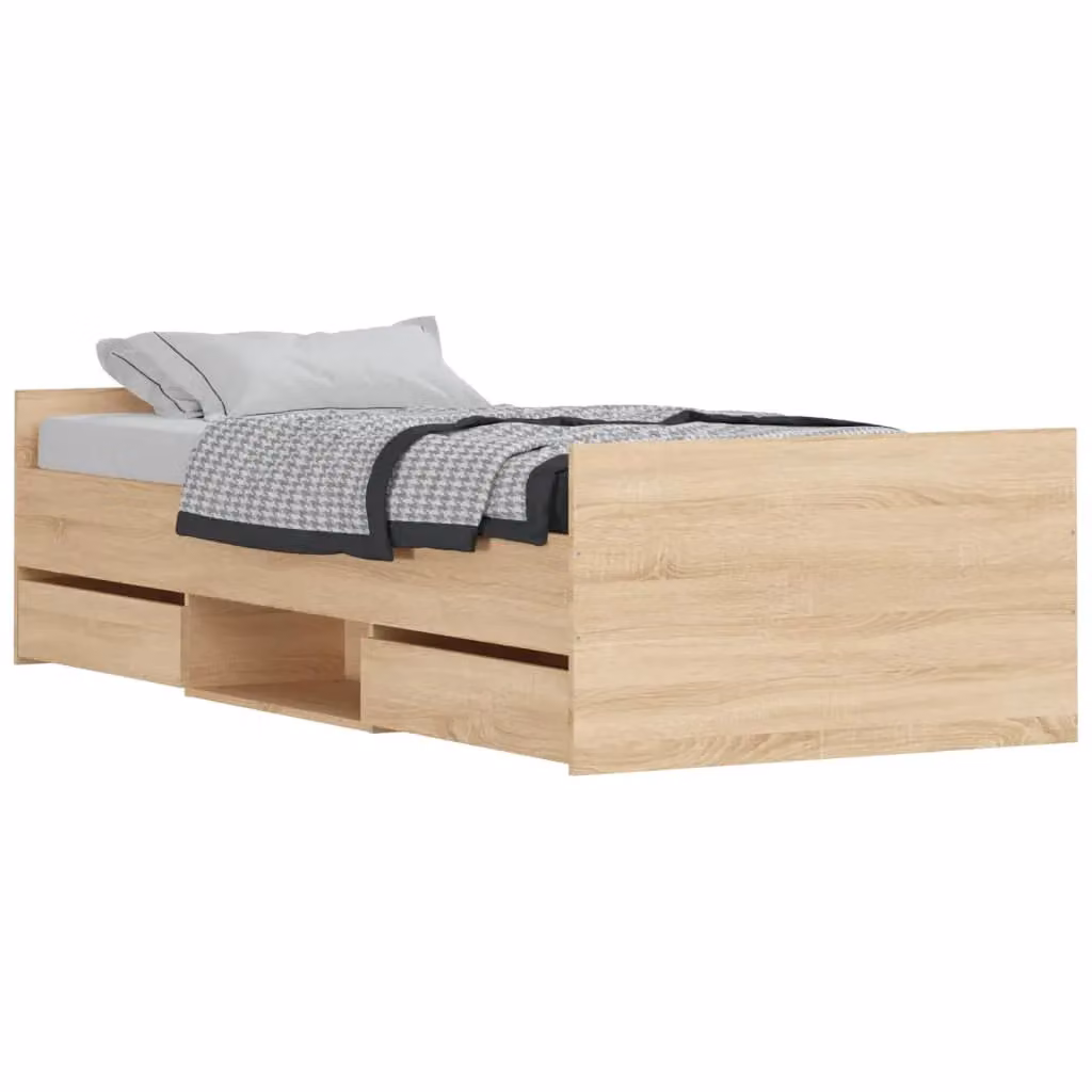 Berkfield Home Sonoma Oak Bed Frame with Headboard and Footboard in Brown, W/D/H: 90 x 200 cm – 2
