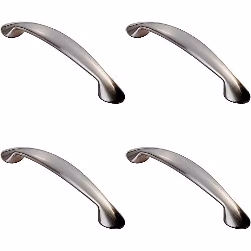 Loops 4 Pack Flared Cabinet Pull Handle in Brushed Silver, W: 16.55 cm, D: 2.3 cm, Fixing Centres: 12.8 cm