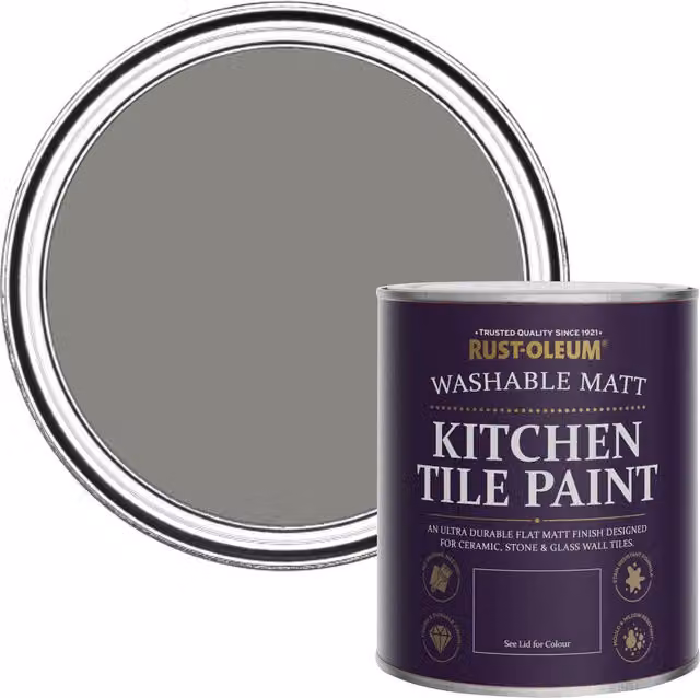 Rust-Oleum Water-Based Kitchen Tile Paint in Matt Finish, Grey, 0.75 l – 1