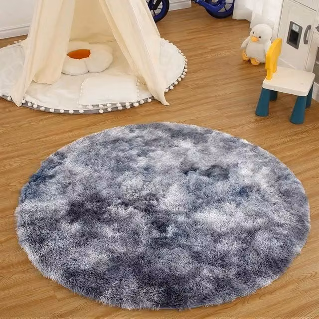 VOGREX Tie-dye Abstract Round Non-Slip Soft Polyester Rug in Multicolour and Grey, Diameter: 100 cm