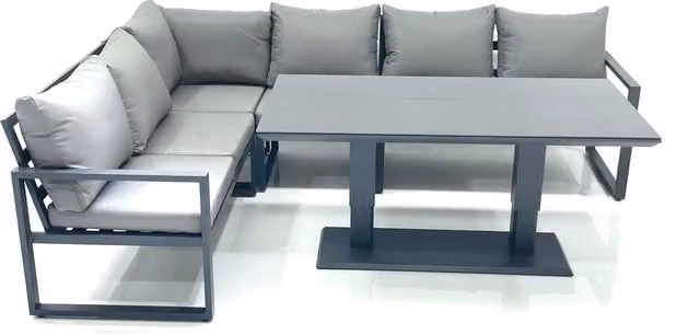 Fimous Dark Grey Aluminium Outdoor Garden Furniture Set with Adjustable Rising Lifting Dining Table
