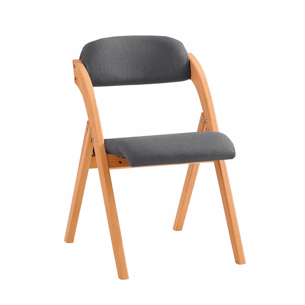 SoBuy Ergonomic Folding Wooden Chair with Grey Fabric Upholstery – 2