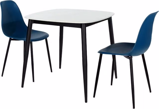 Aspen Gloss White Sintered Stone Square Dining Table and 2 Blue Curve Chair Set