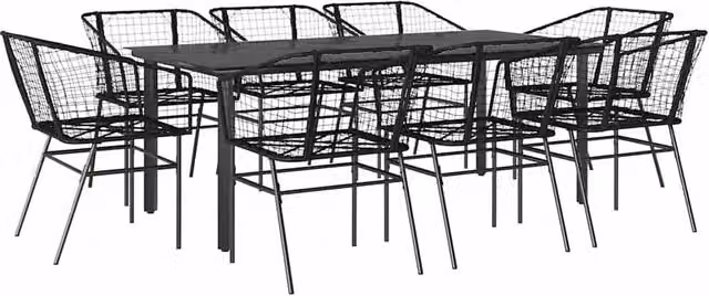Berkfield Home 9 Piece Modern Black Poly Rattan Garden Dining Set with Glass Top – 1