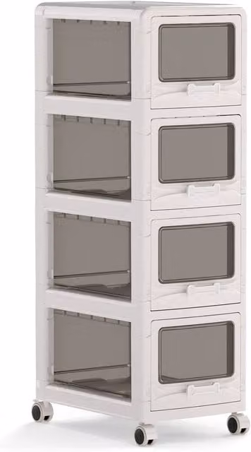 Costway 4-Tier Plastic Drawer Storage Organizer Rolling Utility Cart in White – 1