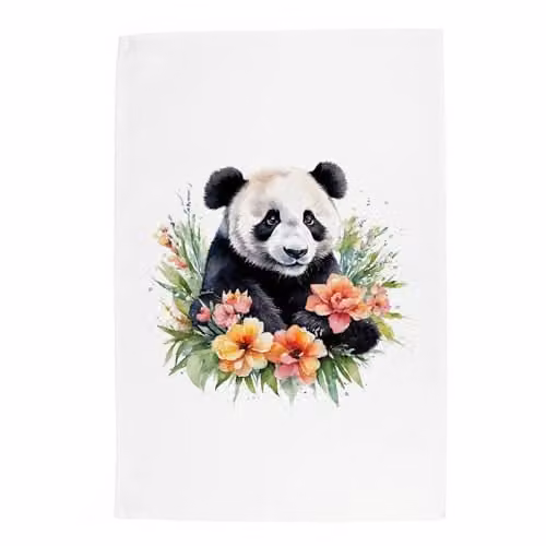 Purely Home Floral Panda Tea Towel in White and Multicolour, W: 67 cm, H: 45 cm