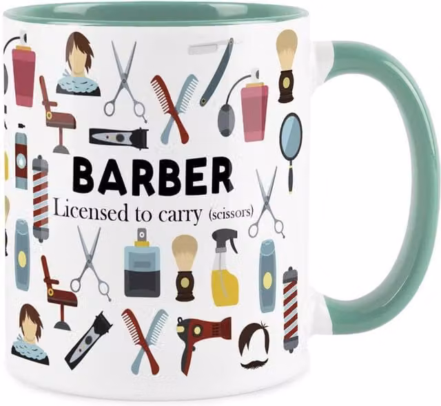 Purely Home Novelty Barber Ceramic Mug in Turquoise